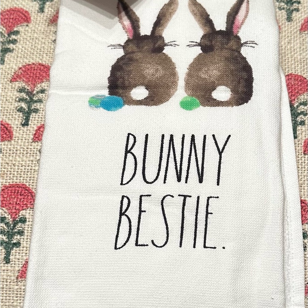 Rae Dunn Easter BUNNIE BESTIE/HAPPY EASTER Kitchen Hand Towels Set of 2
